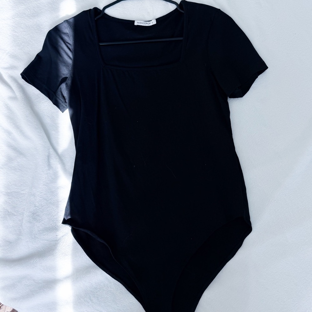 Black Square Neck Short Sleeve Bodysuit